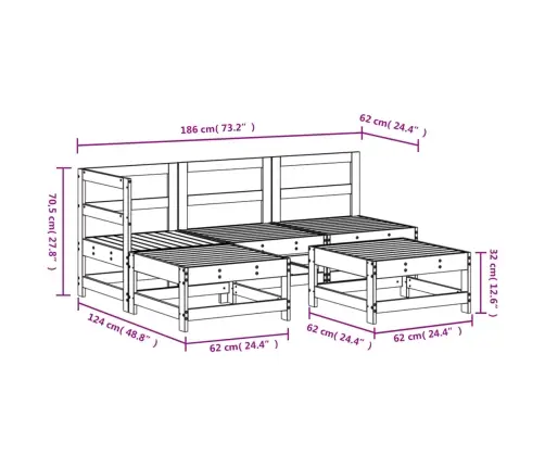 5-Daļīgs Dārza Atpūtas Mēbeļu Komplekts Duglasa Egles Masīvkoks Vidaxl