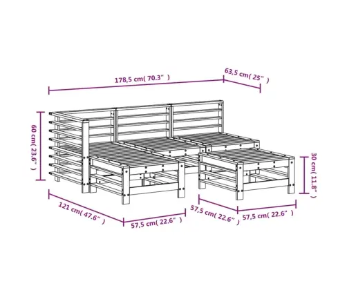 5-Daļīgs Dārza Atpūtas Mēbeļu Komplekts, Balts Priedes Koks Vidaxl