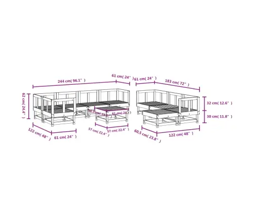 Sodo Poilsio Baldų Komplektas, 10 Dalių, Pušies Masyvas