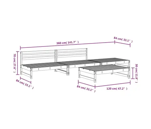 Sodo Poilsio Baldų Komplektas, 4 Dalių, Pilkas, Pušies Masyvas