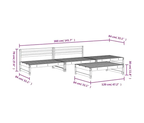 Sodo Poilsio Baldų Komplektas, 4 Dalių, Juodas, Pušies Masyvas