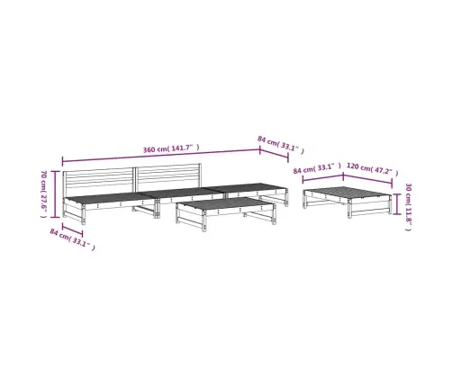 Sodo Poilsio Baldų Komplektas, 5 Dalių, Impregnuota Pušis