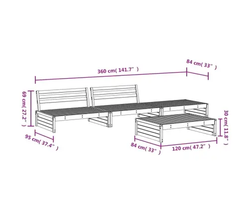 4-Daļīgs Dārza Mēbeļu Komplekts, Duglasa Egles Masīvkoks Vidaxl