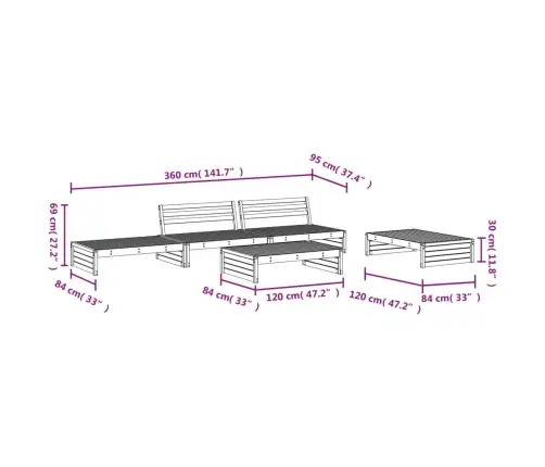 5-Osaline Aiamööbli Komplekt, Männipuit