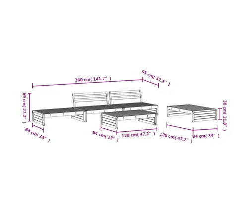 5-Osaline Aiamööbli Komplekt, Ebatsuuga Puit