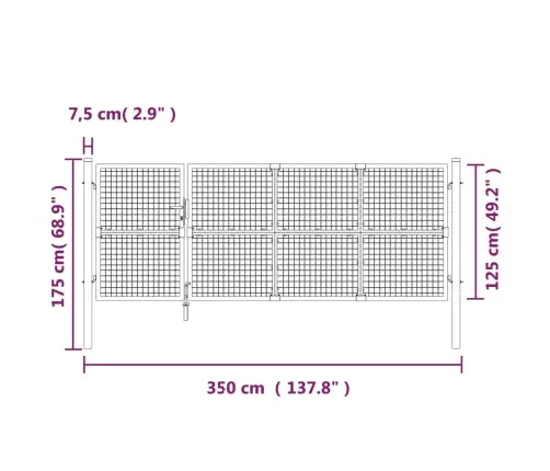 Dārza Vārti Ar Sietu, Sudrabaini, 350X175 Cm, Cinkots Tērauds Vidaxl