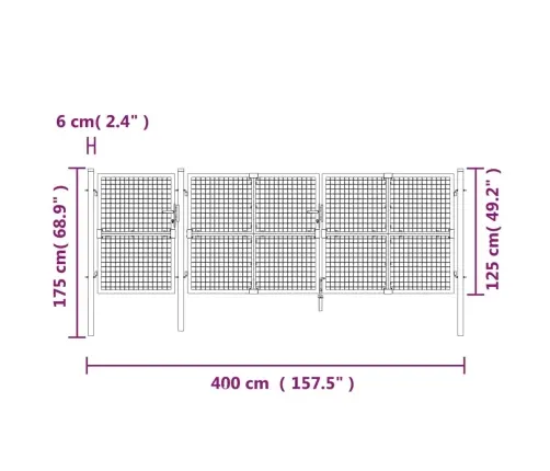 Dārza Vārti Ar Sietu, Sudraba Krāsa, 400X175 Cm, Tērauds Vidaxl