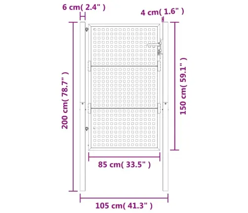 Dārza Vārti, Antracīta Krāsā, 105X150 Cm, Tērauds Vidaxl