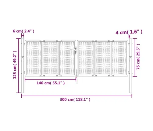 Dārza Vārti, Pelēki, 300X125 Cm, Tērauds Vidaxl