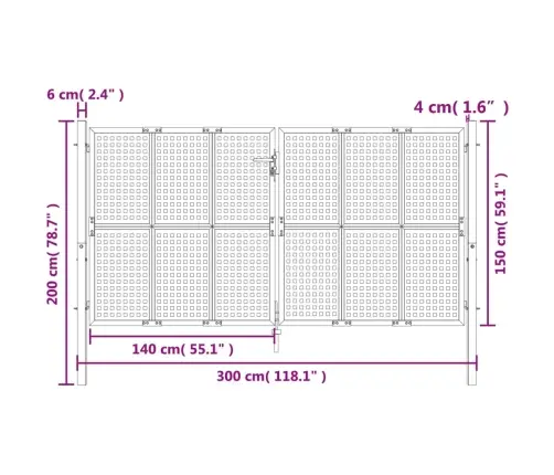 Dārza Vārti, 300X150 Cm, Tērauds, Antracītpelēki Vidaxl