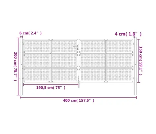 Dārza Vārti, Pelēki, 400X150 Cm, Tērauds Vidaxl