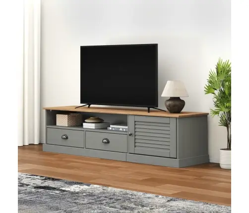 Tv Skapītis Vigo, 156X40X40 Cm, Priedes Masīvkoks, Pelēks Vidaxl