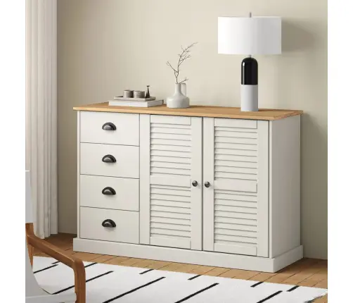 Sahtlitega Puhvetkapp "Vigo" 113X 40 X 75 cm Valge, Männipuit