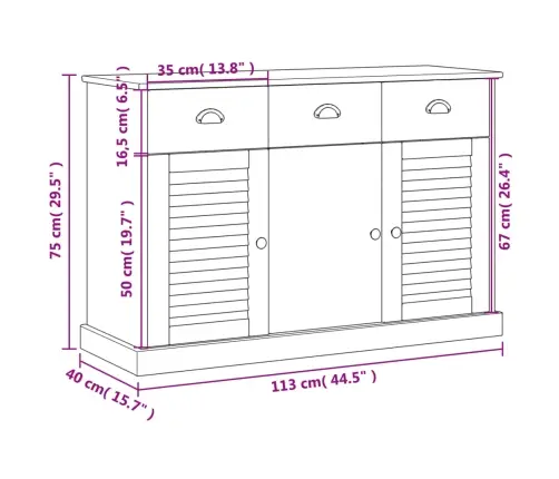 Skapītis Ar Atvilktnēm Vigo, 113X40X75 Cm, Priedes Masīvkoks Vidaxl