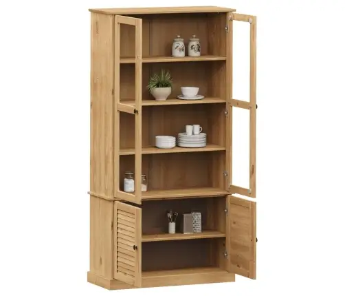 Skapis Ar Stikla Durvīm Vigo, 85X35X170 Cm, Priedes Masīvkoks Vidaxl