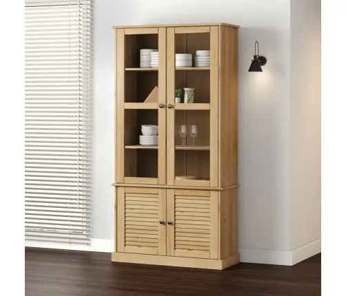 Skapis Ar Stikla Durvīm Vigo, 85X35X170 Cm, Priedes Masīvkoks Vidaxl