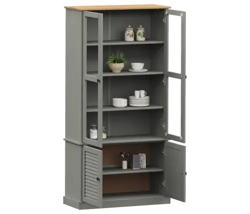 Skapis Ar Stikla Durvīm Vigo, Pelēks, 85X35X170Cm, Priedes Koks Vidaxl