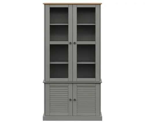 Skapis Ar Stikla Durvīm Vigo, Pelēks, 85X35X170Cm, Priedes Koks Vidaxl