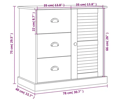 Skapītis Ar Atvilktnēm Vigo, 78X40X75 Cm, Priedes Masīvkoks Vidaxl