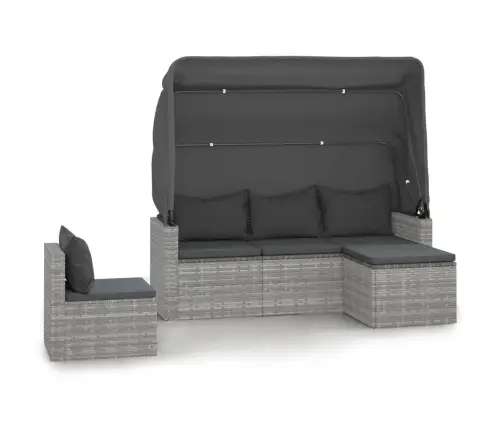 4-Daļīgs Dārza Dīvāna Komplekts Ar Matračiem, Pelēks Pe Pinums Vidaxl