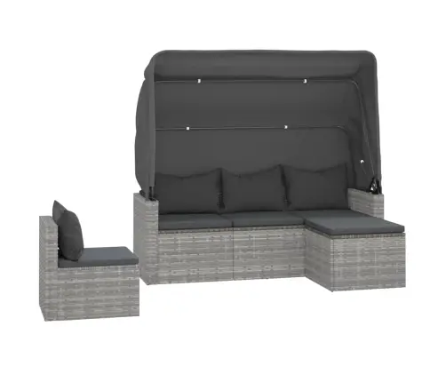 4-Daļīgs Dārza Dīvāna Komplekts Ar Matračiem, Pelēks Pe Pinums Vidaxl