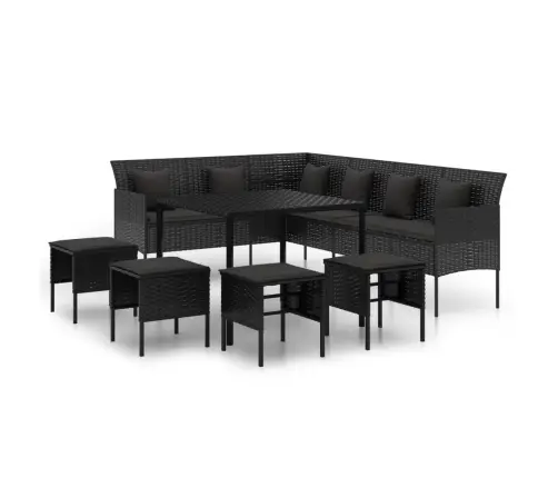 Sodo Komplektas Su Pagalvėlėmis, 6 Dalių, Juodas, Poliratanas Sodo Komplektas Su Pagalvėlėmis, 6 Dalių, Juodas, Poliratanas