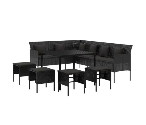 Sodo Komplektas Su Pagalvėlėmis, 6 Dalių, Juodas, Poliratanas Sodo Komplektas Su Pagalvėlėmis, 6 Dalių, Juodas, Poliratanas