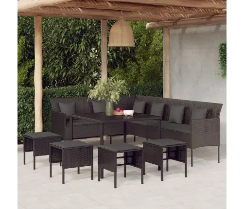 Sodo Komplektas Su Pagalvėlėmis, 6 Dalių, Juodas, Poliratanas Sodo Komplektas Su Pagalvėlėmis, 6 Dalių, Juodas, Poliratanas