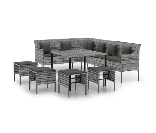 6-Daļīgs Dārza Mēbeļu Komplekts, Matrači, Pelēka Pe Rotangpalma Vidaxl