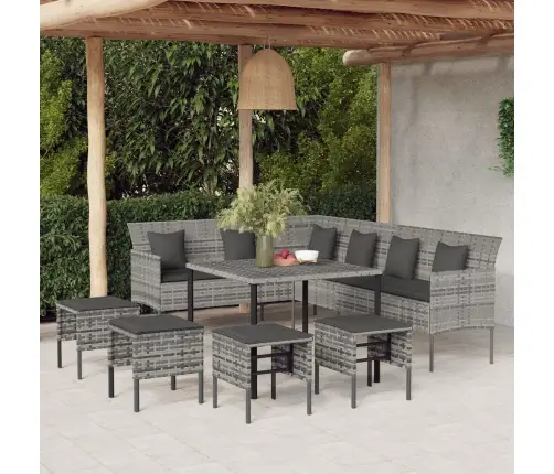 6-Daļīgs Dārza Mēbeļu Komplekts, Matrači, Pelēka Pe Rotangpalma Vidaxl