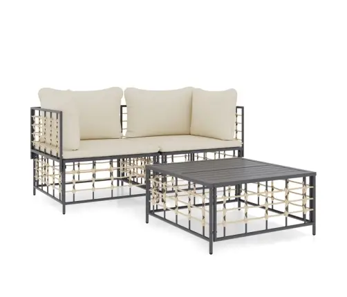 3-Daļīgs Dārza Mēbeļu Komplekts Ar Matračiem, Pe Rotangpalma Vidaxl