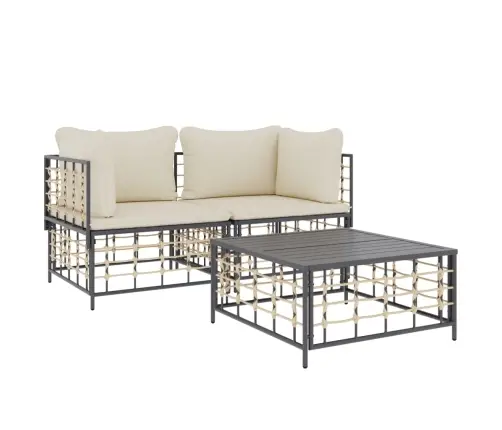 3-Daļīgs Dārza Mēbeļu Komplekts Ar Matračiem, Pe Rotangpalma Vidaxl