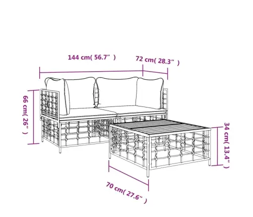 3-Daļīgs Dārza Mēbeļu Komplekts Ar Matračiem, Pe Rotangpalma Vidaxl