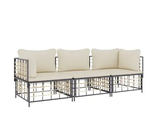 3-Daļīgs Dārza Mēbeļu Komplekts Ar Matračiem, Pe Rotangpalma Vidaxl