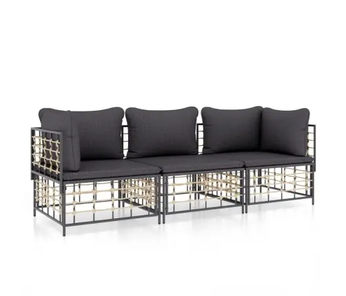 Sodo Komplektas Su Pagalvėmis, 3 Dalių, Antracito, Poliratanas