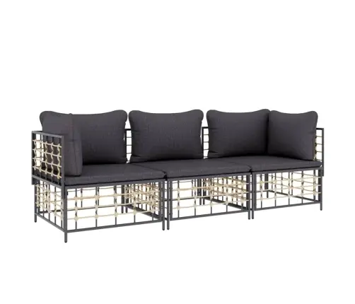 Sodo Komplektas Su Pagalvėmis, 3 Dalių, Antracito, Poliratanas