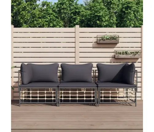 Sodo Komplektas Su Pagalvėmis, 3 Dalių, Antracito, Poliratanas