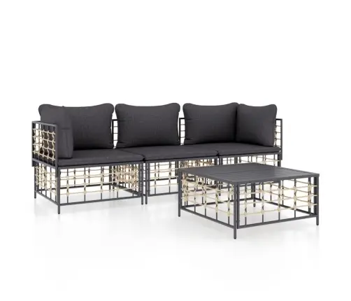 4-Osaline Aiamööbli Komplekt Patjadega, Antratsiit, Polürotang