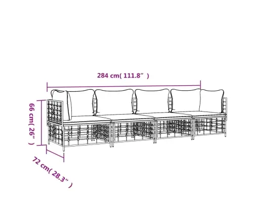 4-Daļīgs Dārza Mēbeļu Komplekts Ar Matračiem, Pe Rotangpalma Vidaxl