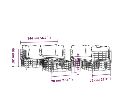 5-Daļīgs Dārza Mēbeļu Komplekts Ar Matračiem, Pe Rotangpalma Vidaxl