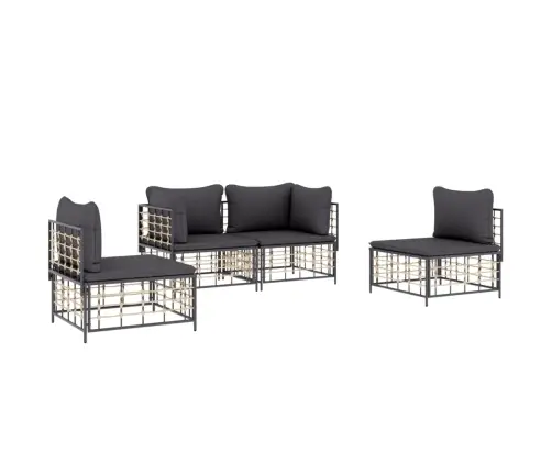 4-Osaline Aiamööbli Komplekt Patjadega, Antratsiit, Polürotang