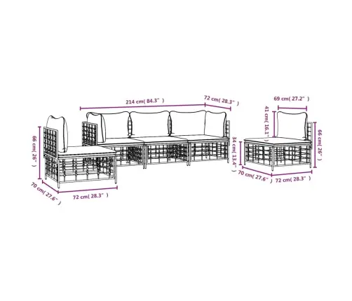 5-Daļīgs Dārza Mēbeļu Komplekts Ar Matračiem, Pe Rotangpalma Vidaxl