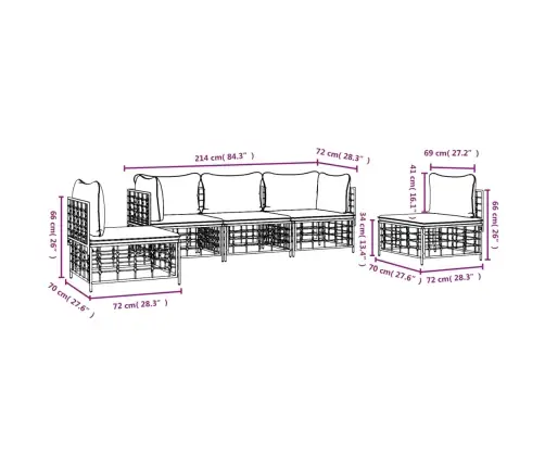 5-Daļīgs Dārza Mēbeļu Komplekts Ar Matračiem, Pe Rotangpalma Vidaxl