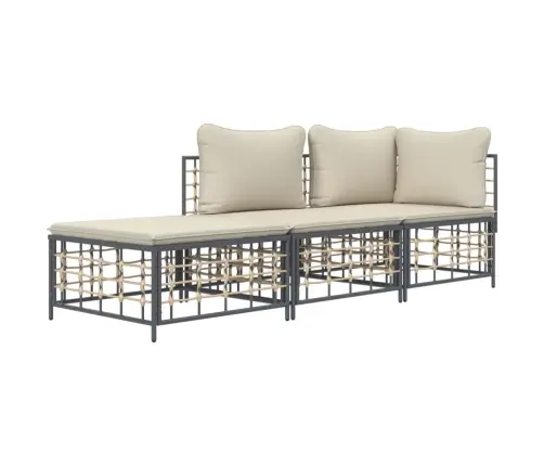 3-Osaline Aiamööbli Komplekt Patjadega, Antratsiit, Polürotang 3-Osaline Aiamööbli Komplekt Patjadega, Antratsiit, Polürotang