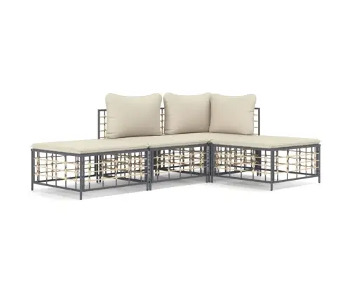 Sodo Komplektas Su Pagalvėmis, 4 Dalių, Antracito, Poliratanas