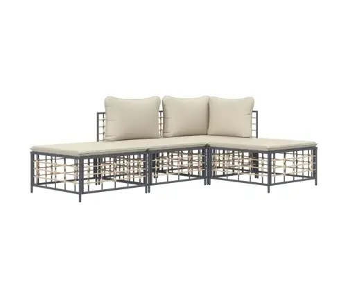 Sodo Komplektas Su Pagalvėmis, 4 Dalių, Antracito, Poliratanas