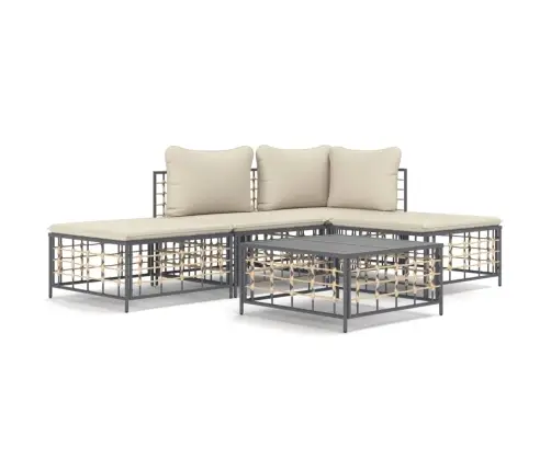 5-Osaline Aiamööbli Komplekt Patjadega, Antratsiit, Polürotang