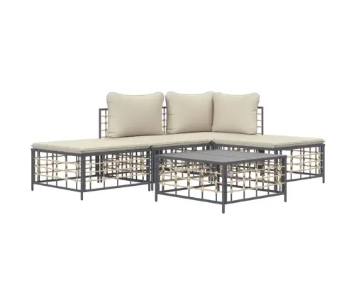 5-Osaline Aiamööbli Komplekt Patjadega, Antratsiit, Polürotang