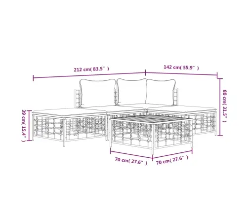 5-Osaline Aiamööbli Komplekt Patjadega, Antratsiit, Polürotang