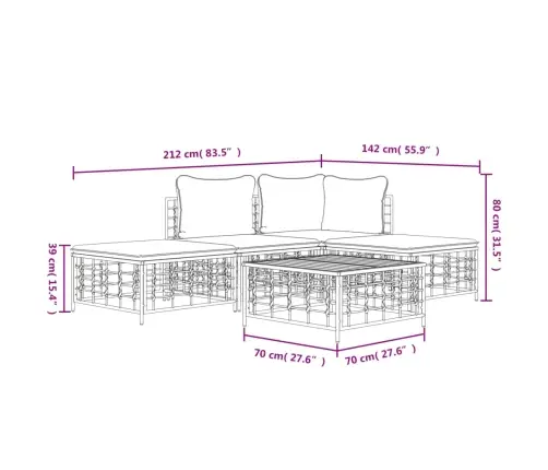 5-Daļīgs Dārza Mēbeļu Komplekts Ar Matračiem, Pe Rotangpalma Vidaxl